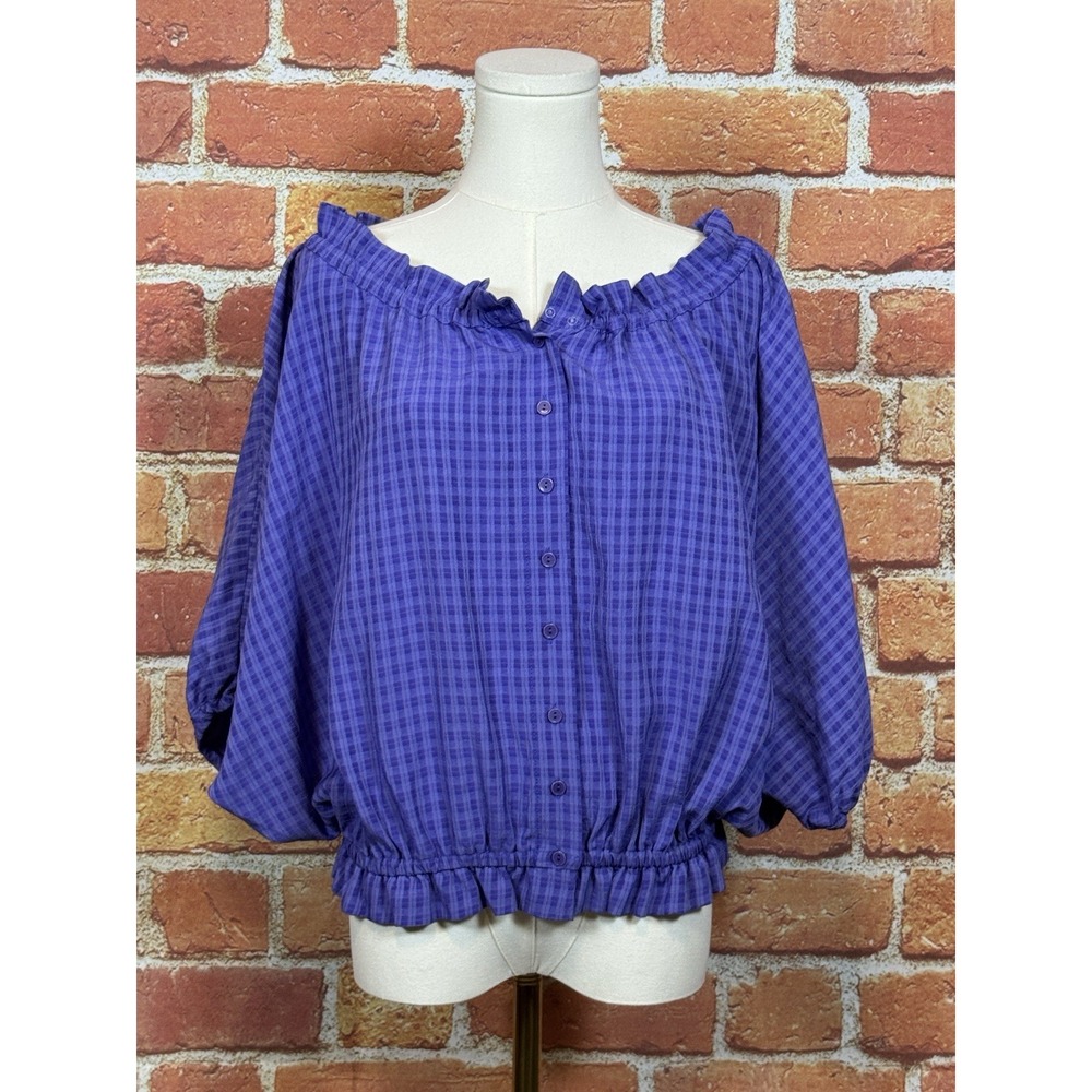 Anthropologie Maeve Purple Oversized 3/4 Sleeve Button Front Blouse Size‎ Small